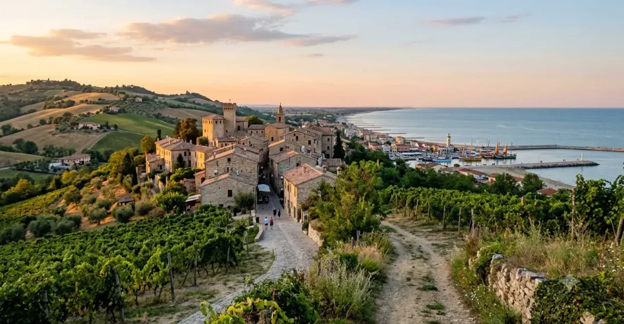 Borgo medievale con vigneti e mare, ideale per scoprire città italiane da visitare in 3 giorni.