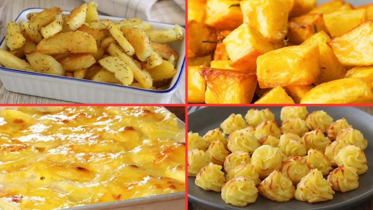 Quattro modi deliziosi per gustare le patate: al forno, arrosto, gratinate e a rosellina.