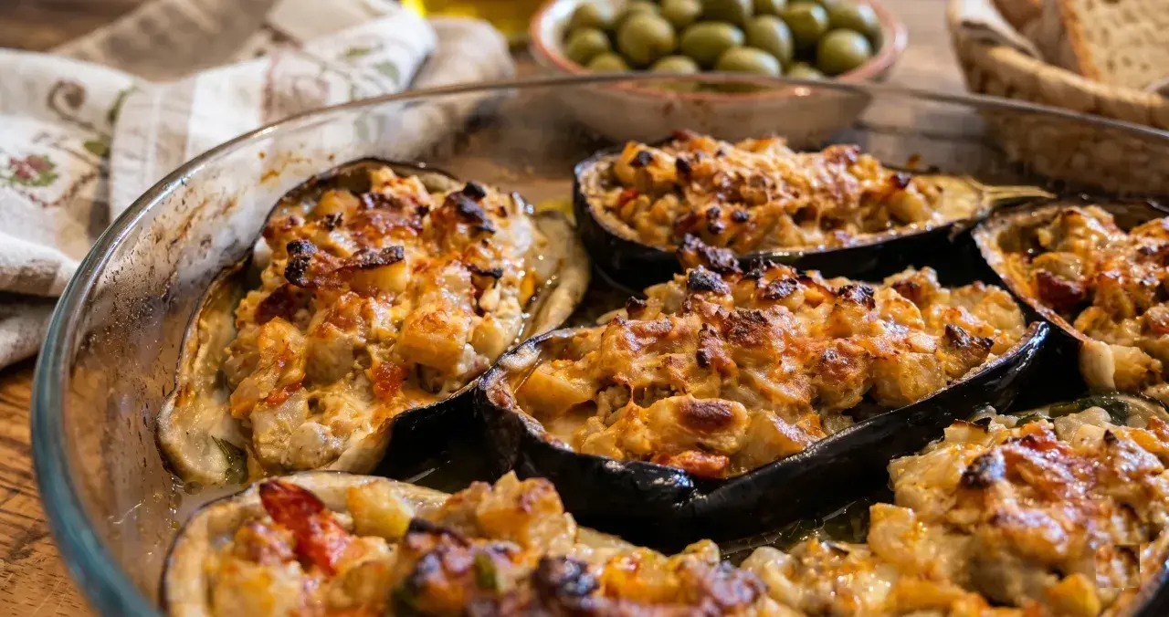Melanzane ripiene pugliesi, dorate e filanti, pronte per essere gustate.