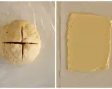 Impasto per ricetta pasta sfoglia diviso in quattro e un blocco di burro.