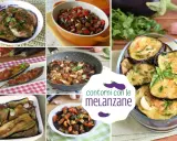 Collage di diverse ricette con melanzane: fritte, ripiene, in padella e al forno. Perfette per contorni gustosi.