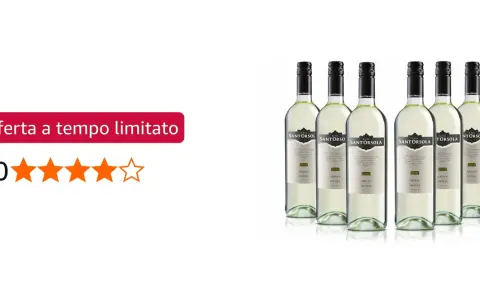 Cinque bottiglie di vino bianco Grillo di Sicilia, con etichetta "Casa Santorsola". Offerta a tempo limitato, valutazione 4 stelle.
