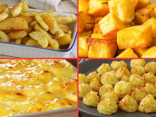 Quattro modi deliziosi per gustare le patate: al forno, arrosto, gratinate e a rosellina.
