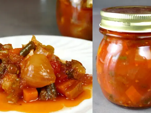 La vera giardiniera, un mix di verdure sott'aceto in un barattolo e servita su un piatto bianco.