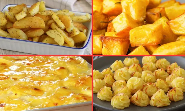 Quattro modi deliziosi per gustare le patate: al forno, arrosto, gratinate e a rosellina.