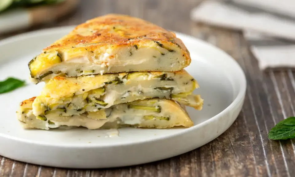 Fette di torta salata con zucchine e formaggio, perfette per le tue ricette con zucchine.